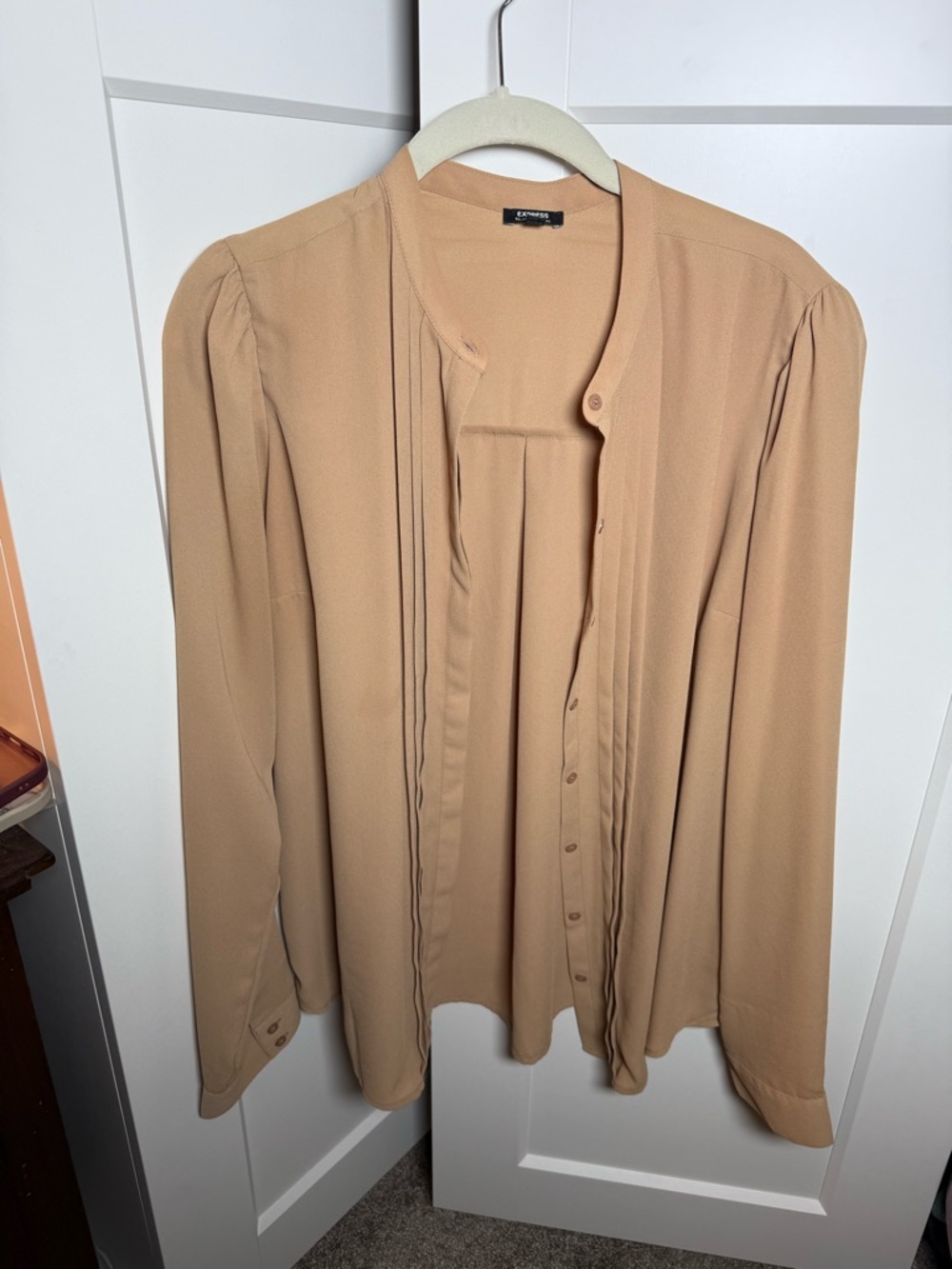 Express Camel-Brown Relaxed Portofino Pintuck Button-Front Blouse
